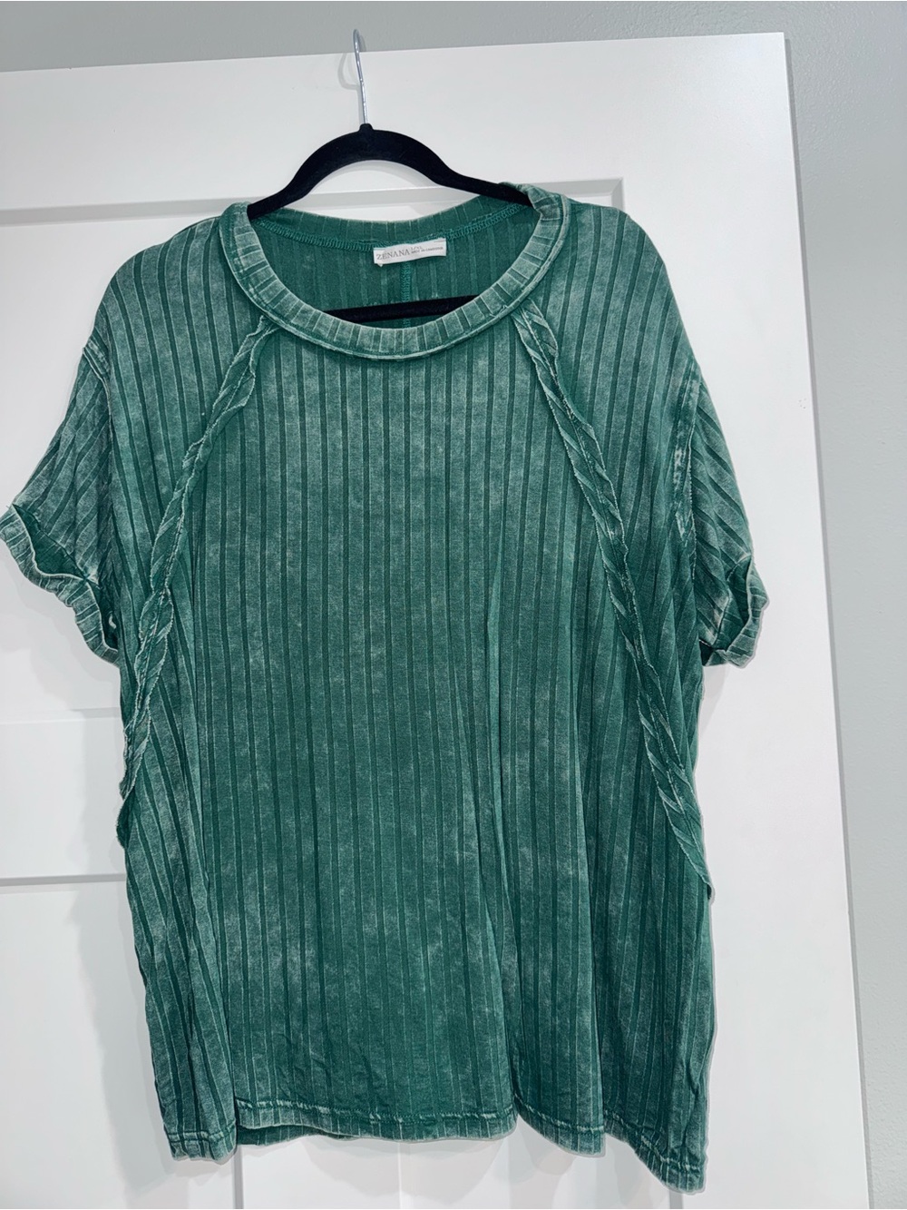 Washed Teal Ribbed Short Sleeve Top